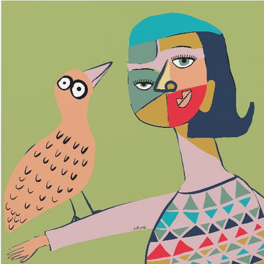 Dame met vogel | Canvas
