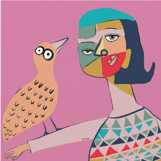 Dame met vogel | Canvas