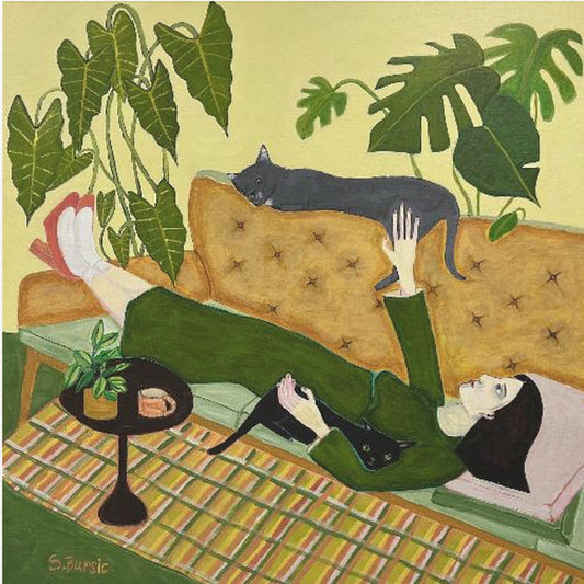 Kattenvrouw op de bank met een date | Canvas