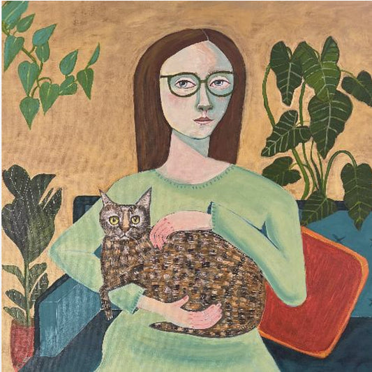Dame met haar kat in de woonkamer | Canvas