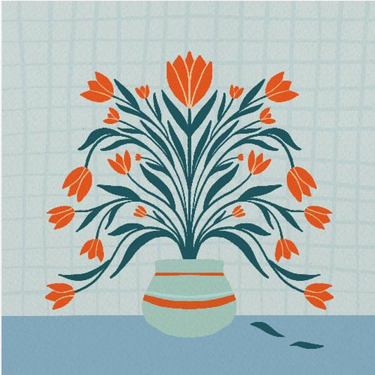 Tulpen in een vaas - turquoise | Canvas