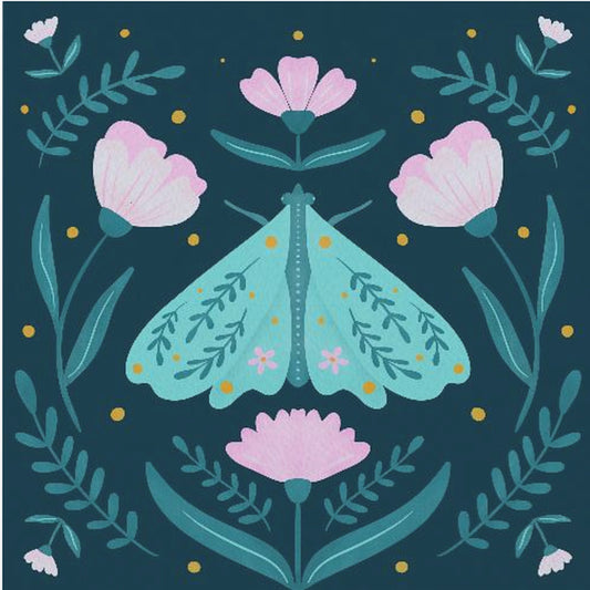 Mot en bloemen - turquoise | Canvas