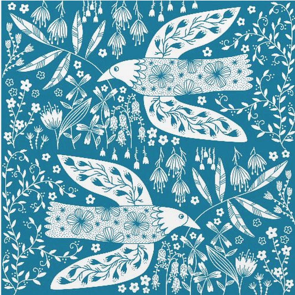 Vredesduiven en bloemen wit op blauwgroen | Canvas