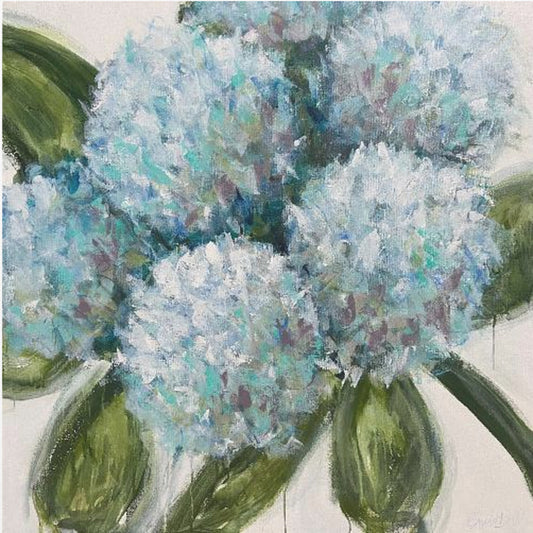 Blauwe hortensia's met groene bladeren | Canvas