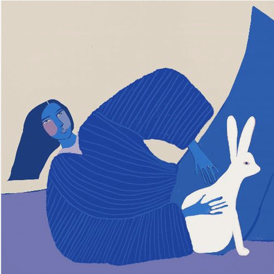 Blauwe dame met konijn | Canvas